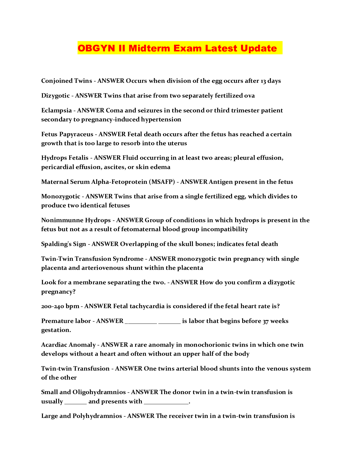 Preview image for OBGYN II Midterm Exam Latest Update